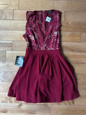 Privy Burgundy Lace Bodice Skater Dress